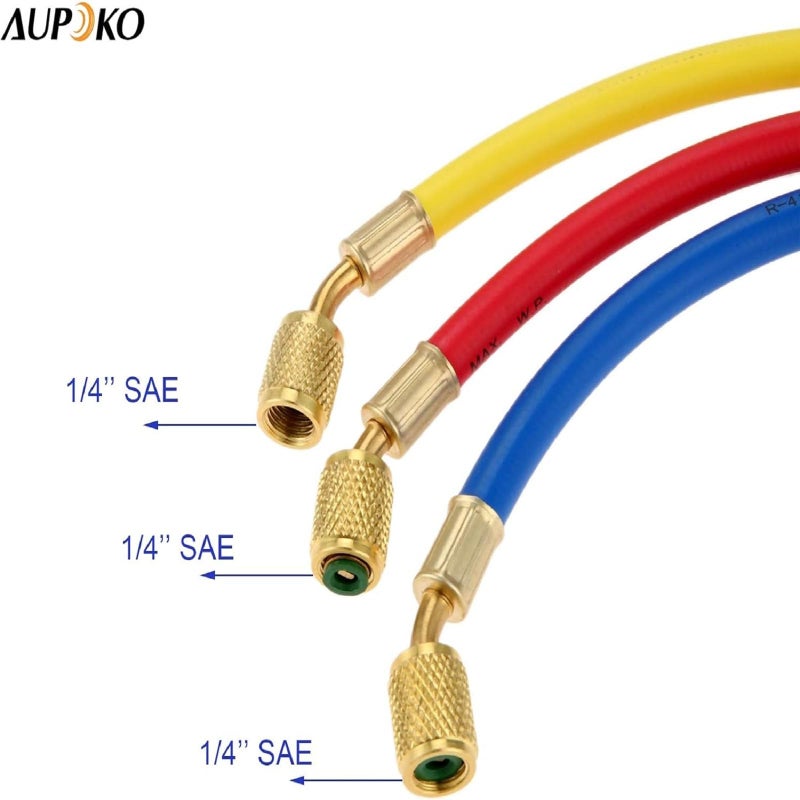 Aupoko Refrigerant A/C Charging Hoses with Ball Valves, 3-Color 60" R410A HVAC 1/4" SAE 800 PSI Working Pressure, Fit for R134A R12 R22 R502 R404 Coolant Adding and Air Condition Maintenance - Image 5